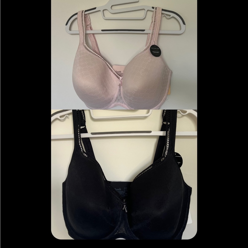 NEW Chantelle Underwire Bra Set of 2 36DDDD 36G Black Pink Lace T-Back